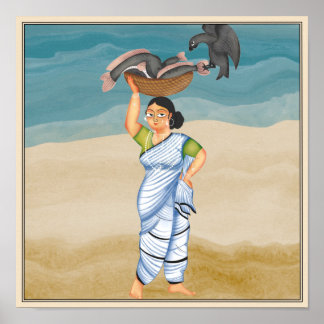 Affiche La pêcheuse du Kalighat, art du Bengale