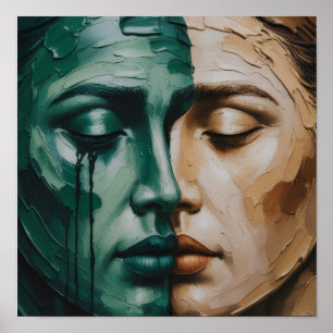 Affiche La peinture à l'huile abstraite des deux visages
