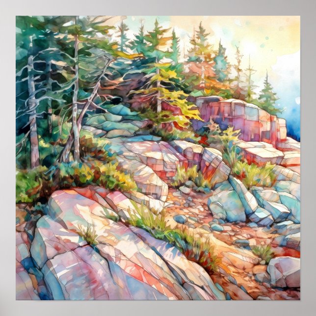Affiche La peinture aquarelle du parc national Acadia (Devant)