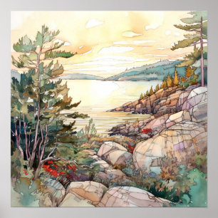 Affiche La peinture aquarelle du parc national Acadia