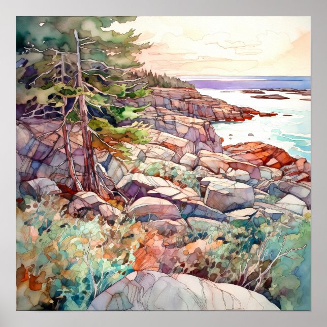 Affiche La peinture aquarelle du parc national Acadia (Devant)