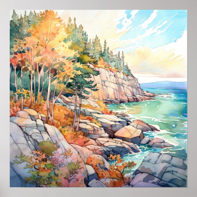 Affiche La peinture aquarelle du parc national Acadia (Devant)
