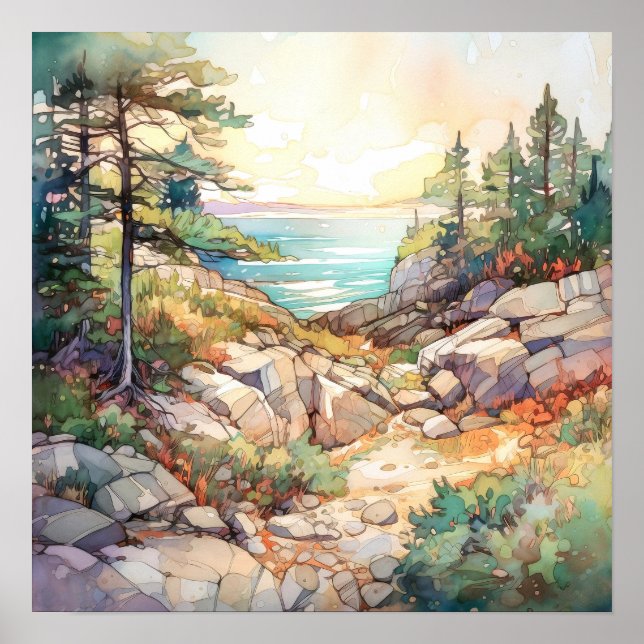 Affiche La peinture aquarelle du parc national Acadia (Devant)