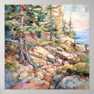 Affiche La peinture aquarelle du parc national Acadia