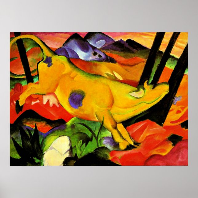 Affiche La peinture de Franz Marc, La vache jaune (Devant)