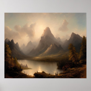 Affiche La peinture de montagne au lac - l'art paysager