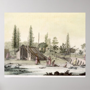 Affiche La Perouse au port Francesci (gravure de couleur)