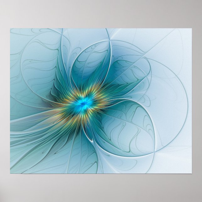 Affiche La petite fleur fractale moderne bleu or Beauty (Devant)