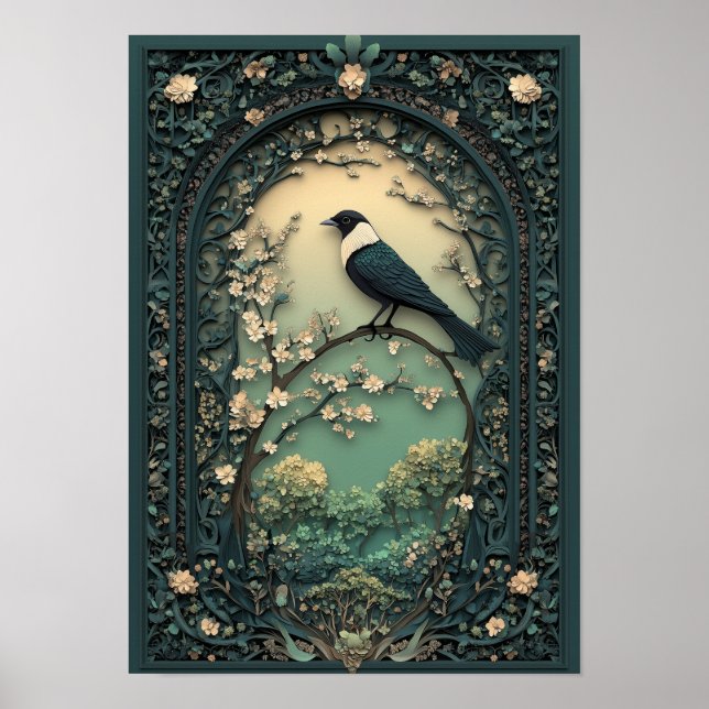 Affiche La Pie-grièche | Art forestier de jour printanier (Devant)