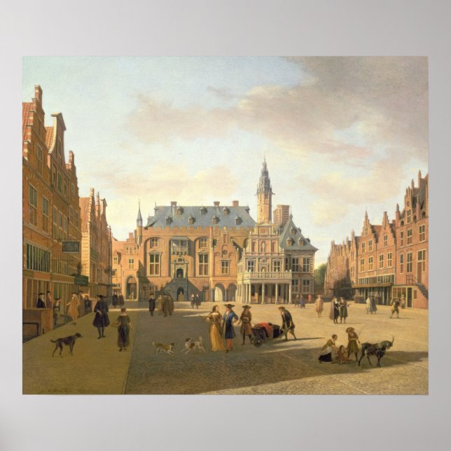 Affiche La place du marché avec les Raadhuis (Devant)