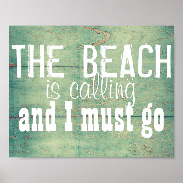 Affiche la plage appelle citation wall art turquoise blue (Devant)