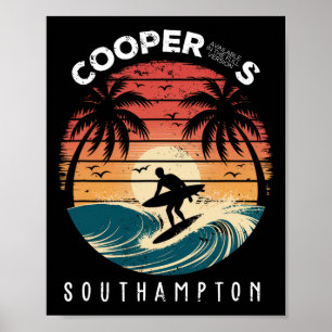 Affiche La plage de Cooper à Southampton, planche de surf,