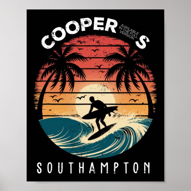 Affiche La plage de Cooper à Southampton, planche de surf, (Devant)