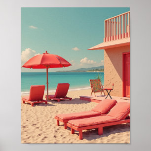 Affiche La plage d'été rouge vibe