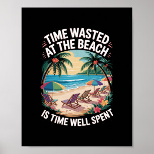 Affiche La plage est du temps passé palmiers océan rétro p