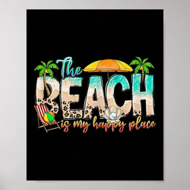 Affiche La Plage Mignonne Est Mon Endroit Heureux Tee Pour (Devant)