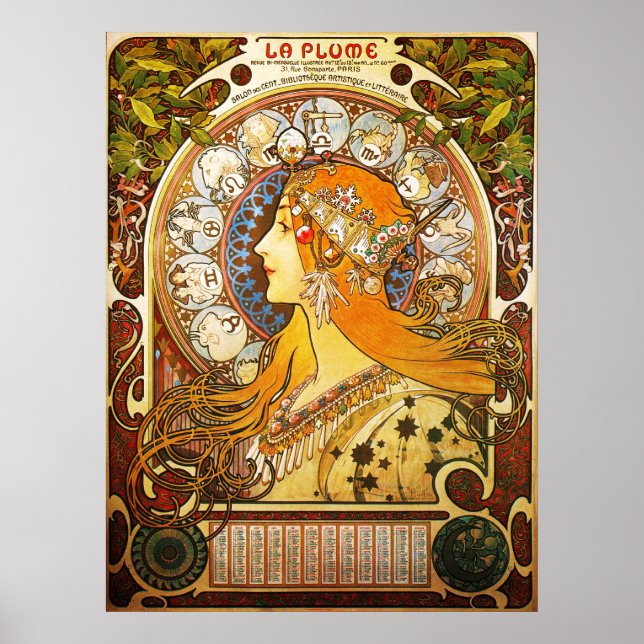 Affiche La Plume Zodiaque, Mucha (Devant)