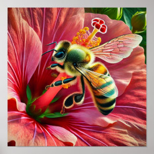 Affiche La pollinisation d'une fleur d'Hibiscus