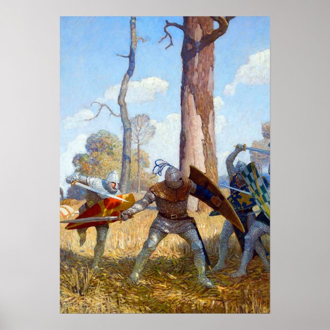 Affiche La pose de sir Lamorak, vers 1922 par N.C. Wyeth (Devant)