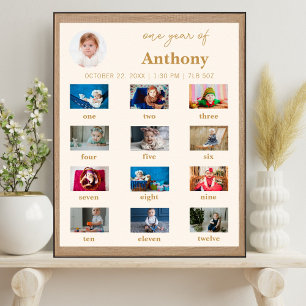 Affiche La première année de bébé Photo Milestone d'annive