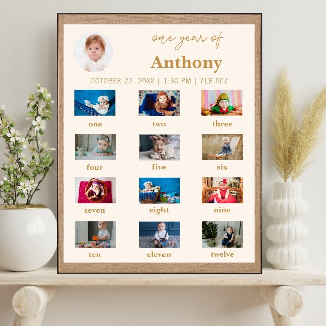 Affiche La première année de bébé Photo Milestone d'annive (Créateur téléchargé)