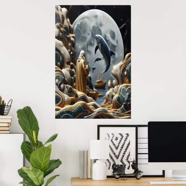Affiche La prise lunaire du pêcheur d'or (Bureau à domicile)