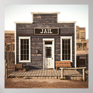 Affiche La prison de la ville occidentale rustique. 3d. Pa