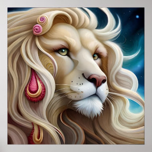 Affiche La réflexion du lion : réfléchir à l'horizon avant