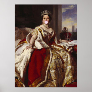 AFFICHE LA REINE VICTORIA SOUFFLANT UN BUBBLE GUM ROSE