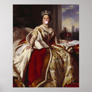 Affiche La reine Victoria soufflant un chewing-gum rose