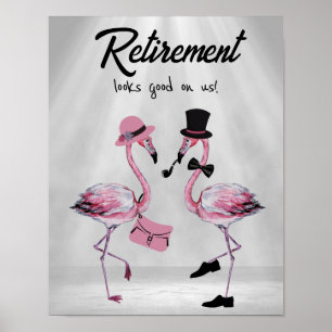 Affiche La retraite nous va bien ! Flamant rose chic et cl