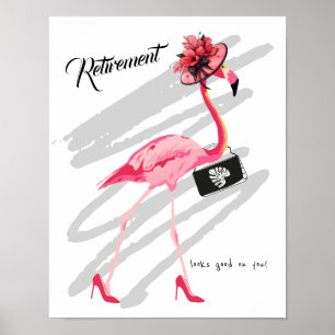 Affiche La retraite te va bien ! Flamant rose chic et clas