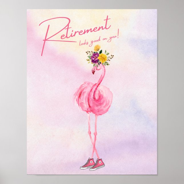 Affiche La retraite te va bien ! Flamant rose en Basket (Devant)
