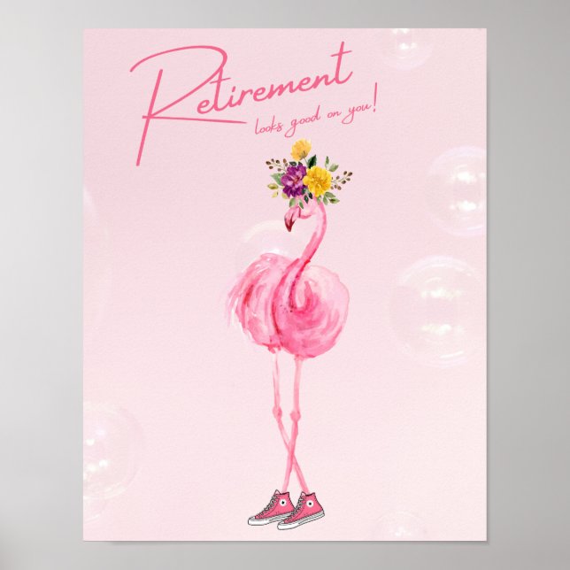 Affiche La retraite te va bien ! Flamant rose en Basket (Devant)