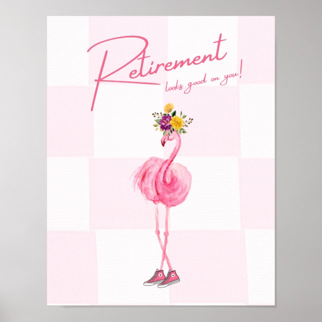 Affiche La retraite te va bien ! Flamant rose en Basket (Devant)