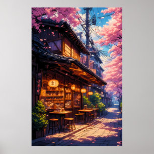 Affiche La rue des cerisiers en fleurs