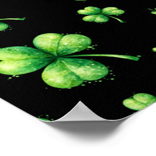 Affiche La Saint-Patrick Watercolor Shamrock sur fond noir