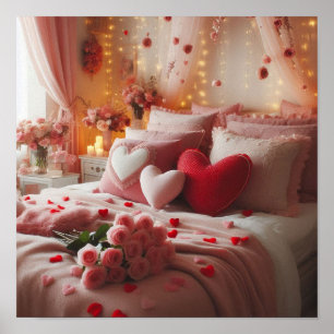 Affiche La Saint-Valentin Chambre Décorée De Cœurs sur un