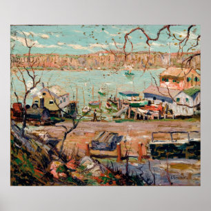 Affiche La scène de la rivière Lawson - Bateaux et maisons