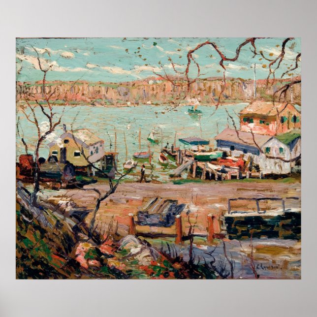 Affiche La scène de la rivière Lawson - Bateaux et maisons (Devant)