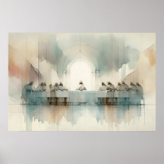 Affiche La scène de paysage à l'aquarelle bleue de la Cène