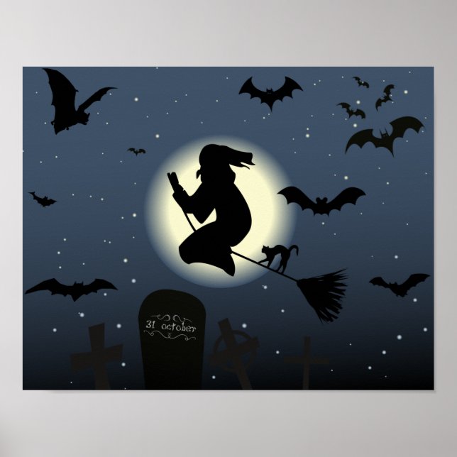 Affiche la scène d'Halloween de la sorcière volante (Devant)