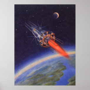 Affiche La science-fiction vintage Rocket dans l'espace