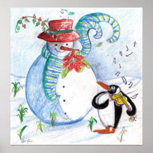 AFFICHE LA SÉRÉNADE HIVERNALE DE SNOWMAN ET PENGUIN
