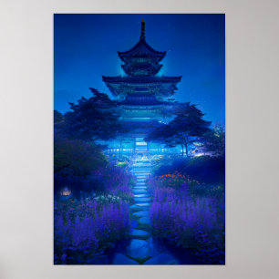 Affiche La sérénité nocturne d'un temple japonais