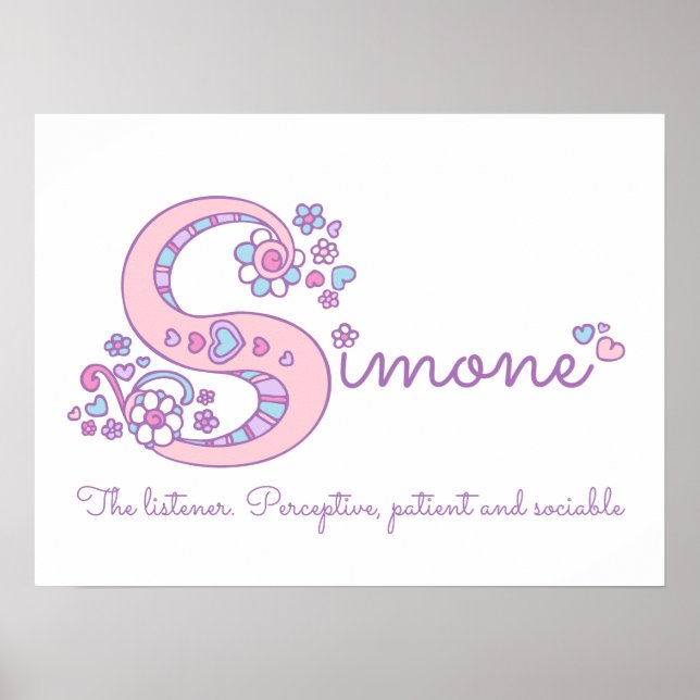 Affiche La signification du nom Simone avec un S en lettre (Devant)