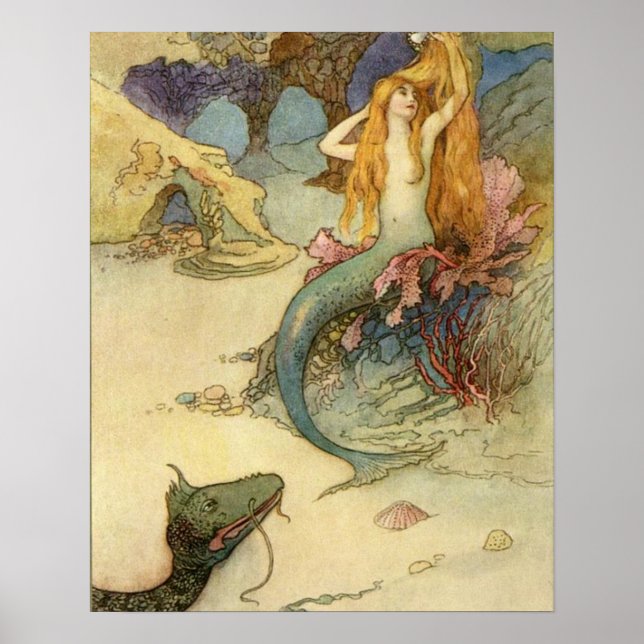 Affiche La sirène et le dragon par warwick goble (Devant)