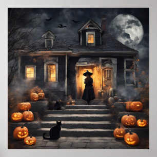 Affiche La sorcière d'Halloween et la maison hantée