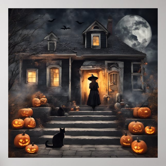Affiche La sorcière d'Halloween et la maison hantée (Devant)