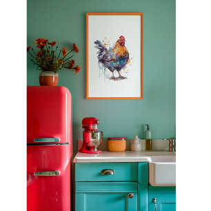 Affiche La splendeur de la basse-cour : poule à l'aquarell